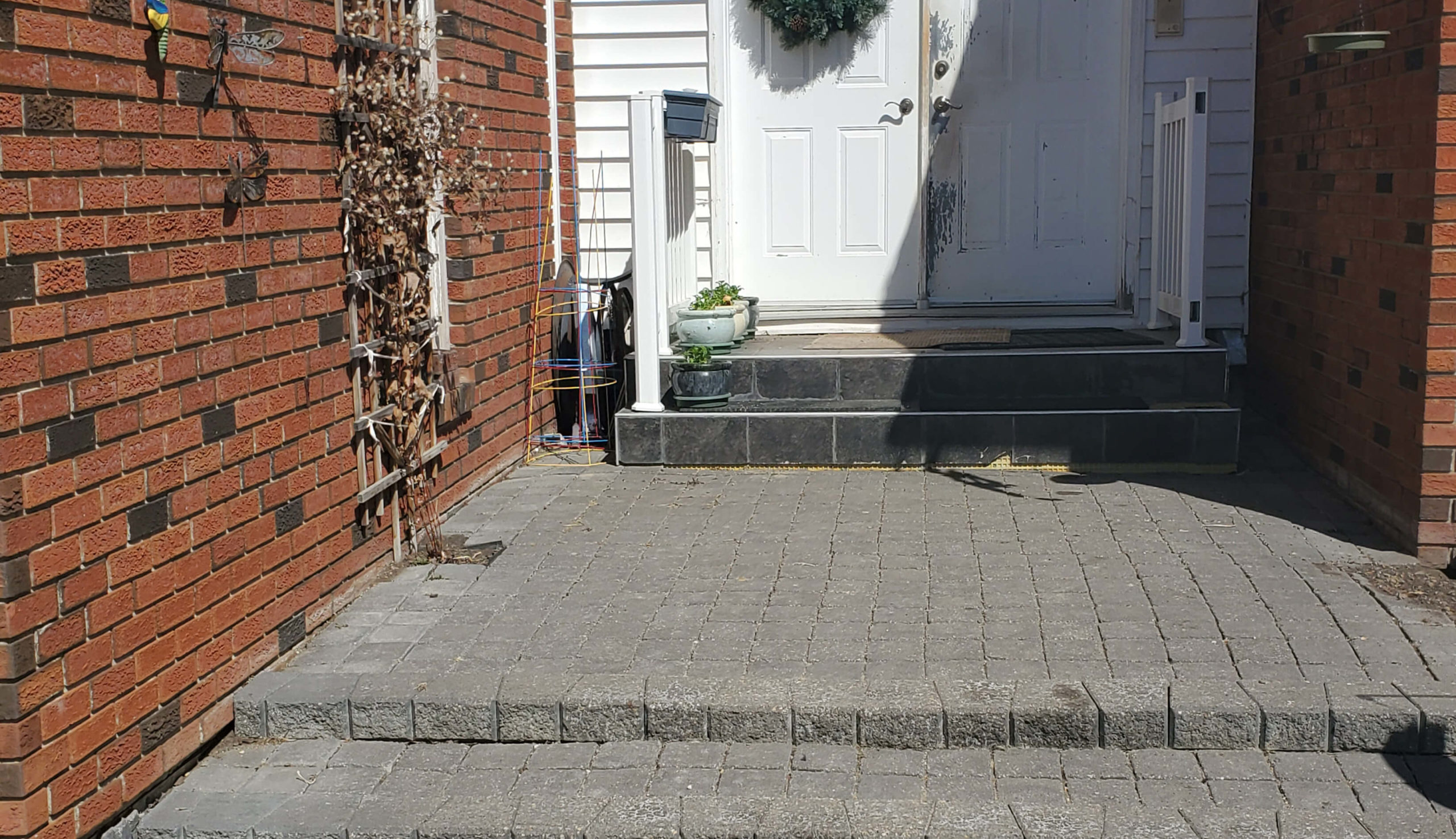 A faded stone patio.