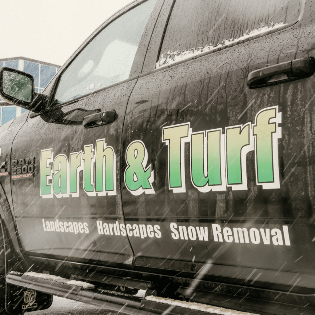 Side of Earth and Turf snow removal truck - an Edmonton Snow Removal Company